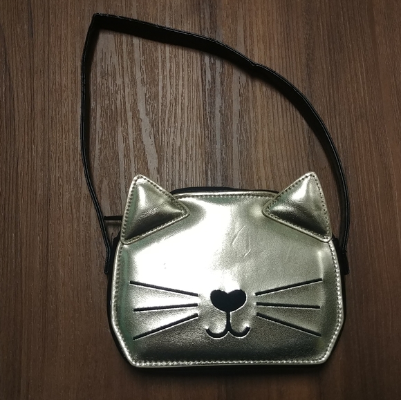 Gymboree Other - Gymboree kitty cat face gold patent black bag handbag hand cat head metallic